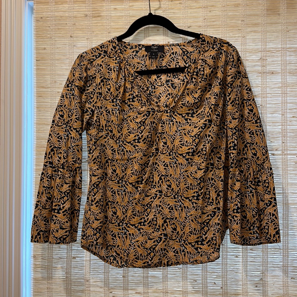 J Crew giraffe orange navy blouse top jcrew- 0